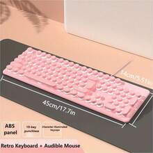 Cute Pink Retro Round Keycap Wired Keyboard, Backlit Gaming Office Keyboard For PC Laptop /Windows - 查看 4