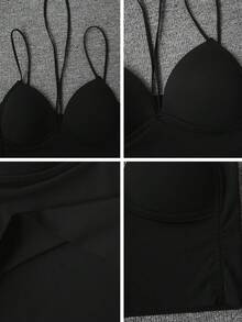 Spring/Summer Fashionable Sexy Women Camisole With Padded, Women Built-In Bra Camisole Layered Tank Top - Black - View 9