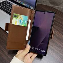 1 PIEZA Funda de cartera de piel sintética premium compatible con Samsung Galaxy Z Fold 7/Fold 6, cierre magnético resistente, soporte para bolígrafo, ranuras para tarjetas, soporte plegable, cubierta empresarial de protección total - Marrón - Ver 4