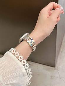 1pc Cute Puppy Rhinestone Metal Watch Band Strap Suitable For 38/40/41/42/44/45/49/46mm Ultra2/Ultra/SE/11/10/9/8/7/6/5/4/3/2/1 Series Women Watches - Starlight - View 4