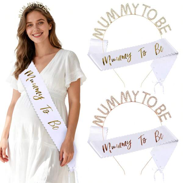 MUMMY TO BE Satin Ribbon Sash Set For Baby Shower, Gender Reveal Party, Pregnancy Celebration, Photo Prop, Party Favor, Mommy-To-Be Keepsake, Christening Ceremony Decor