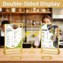 6pcs 5"X7" Gold Acrylic Photo Frame Set, Gold Vertical Table Number Holder, Clear Photo Display Stand, Brochure Holder, Tabletop Menu Stand, Double-Sided Photo Frame, Suitable For Party, Home, Office - T-gold - View 7