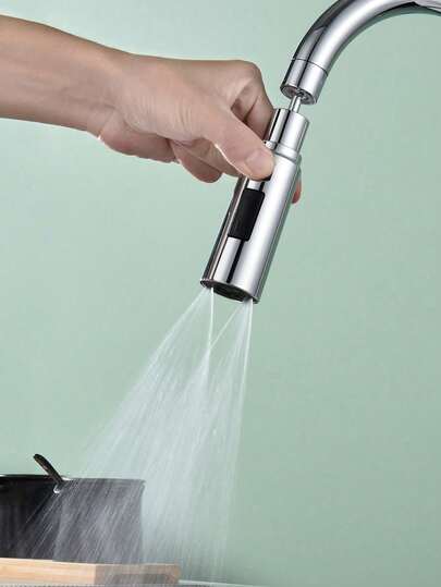 1个不锈钢厨房水龙头喷头，3种模式节水抽拉式水龙头起泡器，360°旋转水龙头延长杆，适用于水槽