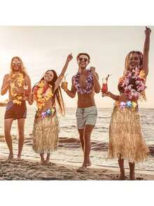 2/1pc Hawaiian Grass Skirt With Colorful Flowers, Unisex Tropical Style Party Decoration, Holiday Photo Prop, Suitable For Beach Party - Multiple Styles - View 6