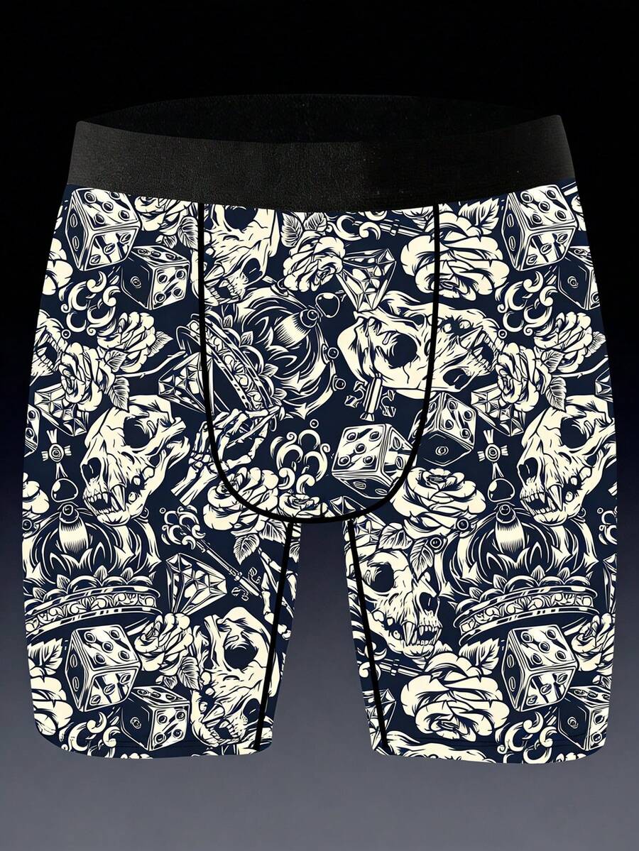 DOKER 1 chiếc quần boxer nam kiểu dáng độc đáo, họa tiết Chicano, tông màu retro tối, chất liệu vải dệt kim, kiểu dáng thể thao rộng rãi, thoáng khí và thấm hút mồ hôi, mềm mại và thân thiện với da, quần lót boxer thể thao thường ngày.