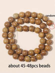 4 6 8 10mm Hạt gỗ tự nhiên hình tròn, đá mã não, hạt rời dùng để làm trang sức, vòng tay, vòng cổ DIY. - Màu Mù tạt vàng - Xem 13