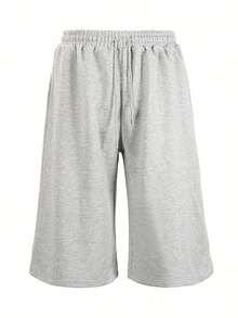 HEYKESON Unisex Loose Fit Wide Leg 3/4 Sweatpants, Casual Sports Shorts - Light Grey - View 5