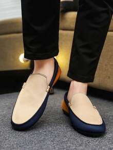 Mocasines slip-on bicolor azul y naranja, diseño de nicho, elevan instantáneamente tu apariencia para ir al trabajo o a una cita - Beis - Ver 4