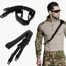Two-Point Rifle Sling With Length Adjuster, Traditional Sling With Metal Hook For Outdoor Use, 2-Point Bungee Tactical Rifle Sling, Military Hunting Sling, 2-Point Rifle Sling With QD Swivel Mounts, Traditional Two-Point Elastic Sling With Metal Hardware, Extra-Long Webbing Adjustable Gun Sling, Two-Point Rifle Sling - Tactical, Adjustable Length, Metal Hook For Outdoor Use (Black) - Black - View 2