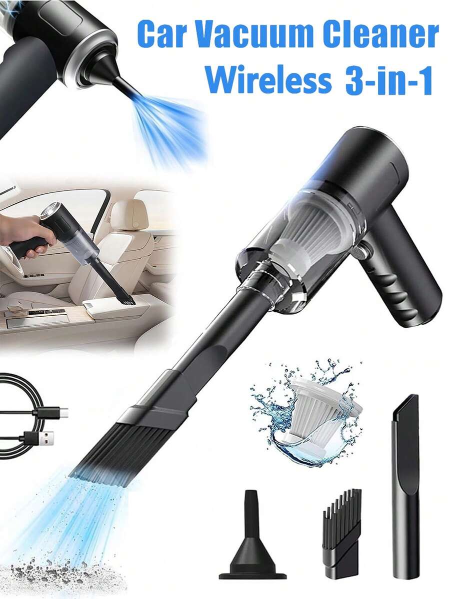 Mini Portable Wireless Car Vacuum Cleaner, Handheld Multi-Function Vacuum Cleaner & Blower, Cleaning Tool With Various Nozzles, USB Rechargeable, Pet Hair & Keyboard Cleaning, Home & Car Use (1800mAh Battery Capacity)