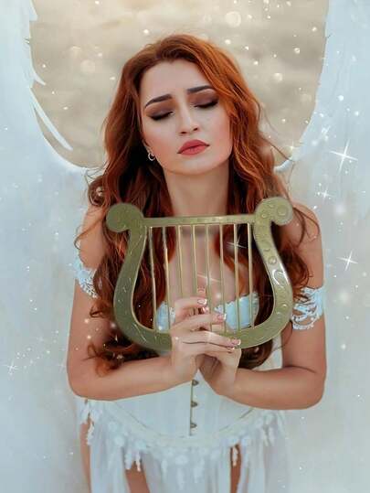 塑料天使竖琴，适用于圣诞节、感恩节、日常服装配饰、角色扮演道具、节日摄影道具、金色塑料天使竖琴服装、天使主题派对装饰配件、天使仿真竖琴模型、乐器玩具、酒吧装饰、角色扮演、化妆舞会、人物装饰等。