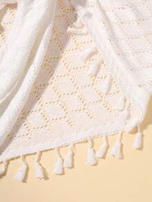 1pc Crochet Lace Shawl, Breathable White Knit Cover Up, Versatile Tie-Front Tassel Design, Suitable For Casual Travel, Bikini, Sundress, Beach Vacation, Sun Protection - Multicolor - View 6