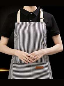 1pc Striped Bib Apron, Oil-Resistant Kitchen Apron With 2 Pockets, Adjustable Tie, Suitable For Cooking And Cleaning, Minimalist Style Apron For Chefs, Waiters, Grillers, Barbers, Adult Pocket Apron, Machine Washable Kitchen Supplies, Unisex Chef Apron For Home And Restaurant - Multicolor - View 3