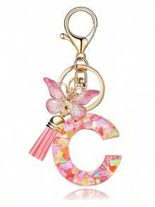 1 Letter Keychain, Heart-Shaped Sequin Butterfly Tassel Keychain, Bag Pendant Accessory - View 8