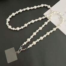1pc Long Pearl Beaded Phone Lanyard, Phone Case Strap, Adjustable Crossbody Phone Necklace, Anti-Drop Camera Strap - White - View 9