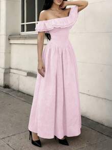 Unadoll 女士夏季性感单肩褶皱拉链设计优雅连衣裙，适合度假、约会、旅行、外出、生日、情人节等场合。 - 粉色 - 查看 9