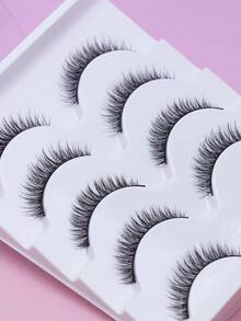 5 Pairs Natural False Eyelashes Fluffy Soft Dramatic 3D Mink Lashes Short Thick Eyelash Extension Natural Lashes Comfortable To Wear Handmade Upper Lash Winged End Eye Elongated Eyelashes Popular Make Up Beauty Tools - Black - View 4