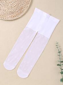1 Pair White Cute Bow Pattern Baby Jacquard Dance Socks/Tights, Suitable For 0-36 Months Baby Girls, Can Be Matched With All Clothes And Dresses, Refreshing Summer Outfit, Ideal For Birthday Party And Gift, Made Of Soft And Skin-Friendly Velvet Material, Comfortable, Valentine's Day Gift - Multicolor - View 5
