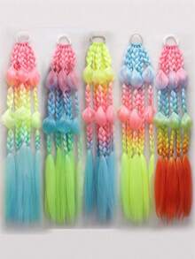 Împletitură manuală de 24 de inci, cu 3 fire, cu bule colorate, coadă de cal sintetică rezistentă la căldură, perfectă pentru festivaluri și petreceri - Multicolor - Vizualizare 8