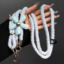 1pc Floral Fuzzy Phone Lanyard, Adjustable Crossbody Fluffy Flower Phone Strap, Elegant Luxury Phone Case Chain, Autumn/Winter Bee Camera Shoulder Strap - Multicolor - View 6