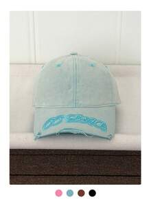 Distressed Baseball Cap, Embroidered Letter Design, Versatile Sun Protection Hat, Unisex Street Style, Spring/Summer - Multicolor - View 9