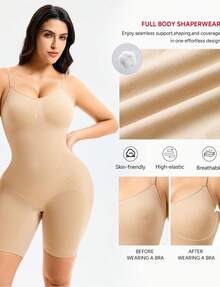 Nebility Shapewear For Women Tummy Control Seamless Compression Bodysuit Full Body Shaper Leotards Bodycon Butt Lifter - Màu be - Xem 5