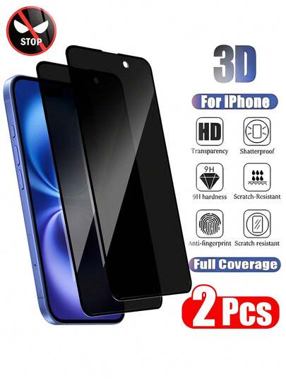 2Pcs Privacy Tempered Glass Screen Protector For IPhone 17/15/16/14/11/12/13 Pro Max, Anti-Peep Tempered Glass, Compatible With IPhone XS Max/XR/X/15 Birthday Gift, Family, Friends Anti-Peep, Mobile Screen Protector, Mobile Phone Accessories