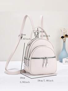New Fashion Women's Small Backpack, One Shoulder, Crossbody, Handheld, Multi-Functional PU Leather Small Backpack - White - View 2