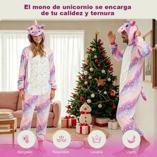Mono Pijama Entero Unisex para Adulto y Parejas, Diseño de Unicornio con Estrellas y Cola Arcoíris Colorida, Pijama de Peluche Suave Térmico Cálido para Otoño e Invierno, con Capucha 3D, Cremallera Frontal y Abertura para Baño, Ropa de Noche Cómoda para Dormir en Casa, Disfraz Temático para Halloween y Navidad, Regalo Ideal para Parejas y Seres Queridos - Morado - Ver 3