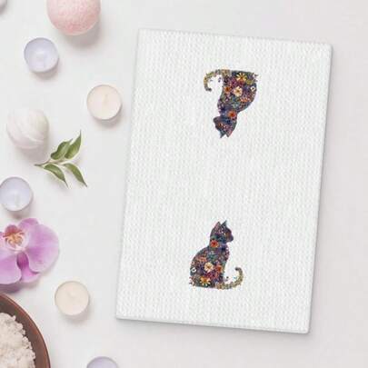 1 chiếc khăn lau bếp họa tiết hoa và mèo con, chất liệu vải dệt kim siêu mềm 100% microfiber, hình chữ nhật hiện đại, có thể giặt máy, khăn lau bát đĩa trang trí hoạt hình, món quà tân gia lý tưởng cho mẹ và bạn bè.