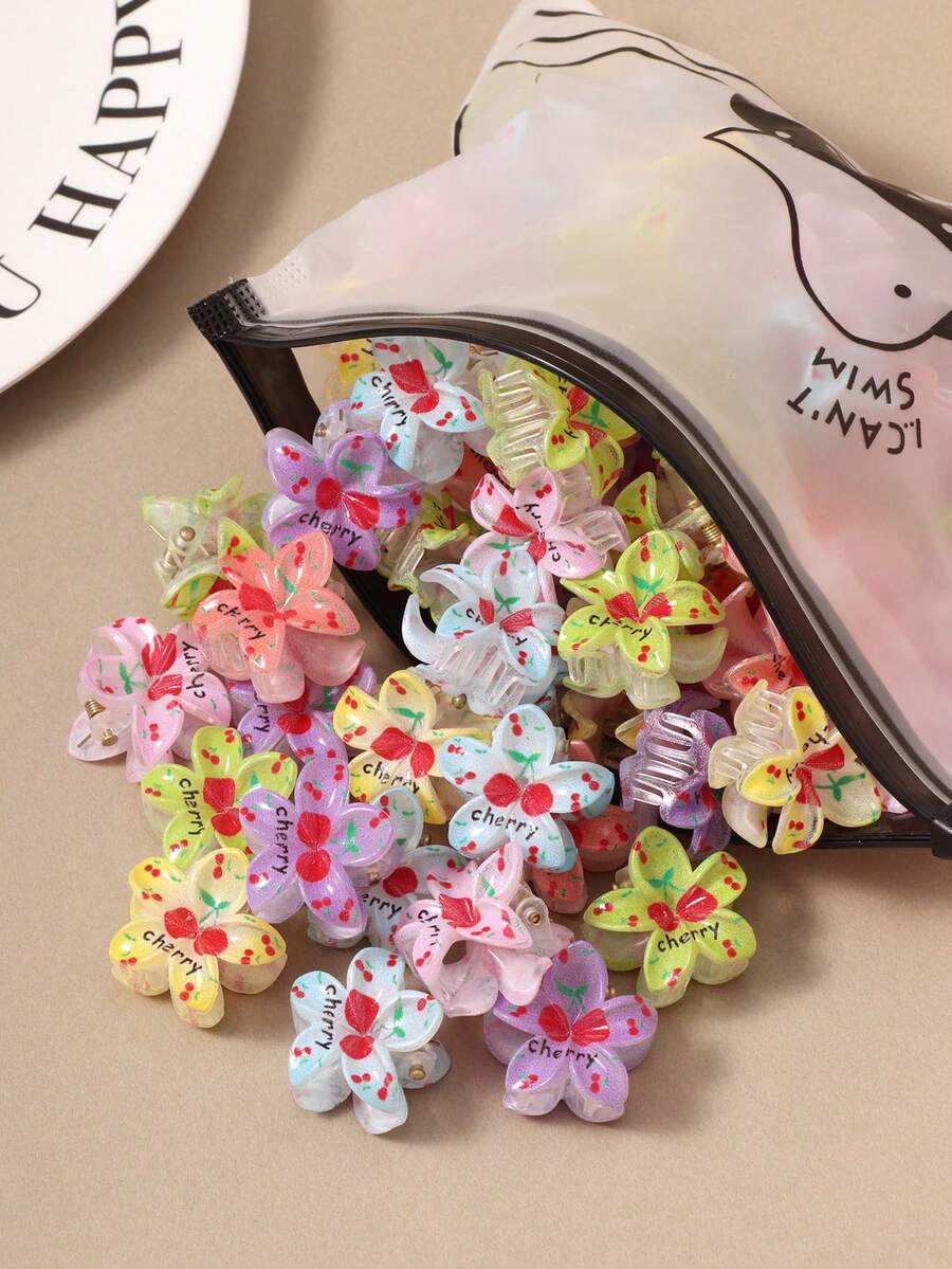 10/20/30个装 女士彩色樱花发爪夹，迷你优雅马尾发爪，夏季海滩度假发饰发夹 - 彩色 - 查看 1