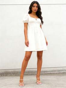 Sandalias de tacón de copa con punta cuadrada, estilo minimalista, versátiles - Blanco - Ver 6