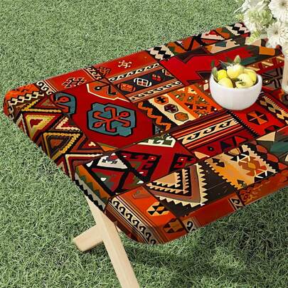 1 pieza Mantel elástico para exteriores, con estampado floral colorido, diseño impreso, adecuado para camping, picnic y fiestas de jardín, accesorio de picnic al aire libre, decoración de exteriores