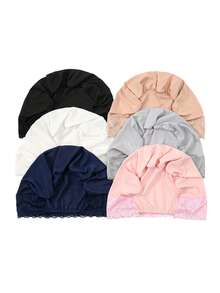 1pc New Lace Patchwork Headscarf, Muslim Women Daily Wear Turban Hat - Solid Color - View 4