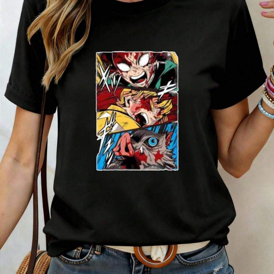 Short Sleeve Deadpool And Wolverine Comic Panel T Shirt Women Black Graphic Tee Streetwear Fashion Top Anime Short Sleev - Black - View 1