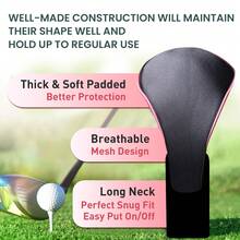 FINGER TEN Golf Club Head Covers 1 Pack For Driver Fairway Hybrid, Durable Long Sock Neck With Swappable Number Tags In Pink/Blue/Green For Reliable Club Protection And Quick Identification - Pink - View 4