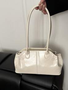 1 Stück neue einfarbige Zylinderhandtasche aus PU-Leder mit Doppelgriffen, Reißverschluss, großer Kapazität, modische Damen Schultertasche, geeignet für den täglichen Gebrauch, Einkaufen und Dates, Farbe: Weiß, Damen Shopper - Weiss - Übersicht 4