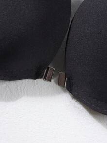 Bra Push Up Seksi Wanita dengan Hiasan Pita Renda di Belakang - Penutup Depan, Pakaian Dalam Berbantalan Memberikan Daya Angkat dan Dukungan - Hitam - View 9