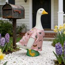 Goose Dress For Porch Goose Statue Rustic Style Butterfly/Floral/Dot/Bunny/Bow/Strawberry Print Dress For Outdoor Decor - 多彩的 - 查看 2