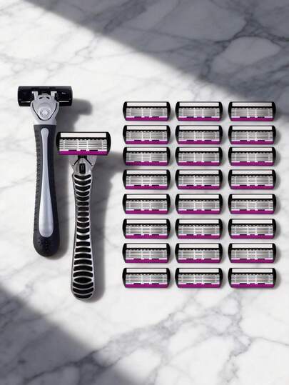 Dao cạo râu nam cổ điển với lưỡi dao 6 lớp bằng thép không gỉ và tay cầm kim loại tiện dụng, bao gồm 6/12/18/24/36 đầu thay thế, mang lại khả năng cạo sạch và sát da cho sử dụng hàng ngày.