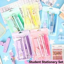 1套8件套高价值文具套装，学生必备文具，学习奖励礼品书写用品套装 - 4种颜色可选，点亮办公时光，包含伸缩橡皮擦、荧光笔、圆珠笔、修正带钥匙扣等，创意人士的理想文具套装！ - 多款 - 查看 2