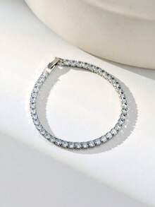 1pc Shiny Unisex Bracelet With Micro Zirconia Inlaid, Hip-Hop Style Gold-Plated Glitter Rhinestone Bracelet, Suitable For Daily, Party And Jewelry Gift - Multicolor - View 7