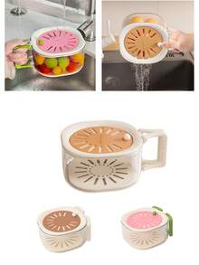 家用沥水篮，可爱双层加厚沥水水果篮，带盖蔬菜篮 - 15cm*15cm*8.5cm - 查看 2