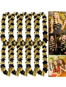 20/10 pezzi Collana hawaiana Lei nera e dorata - Fiori di ibisco dorati, decorazione per festa di laurea, ghirlanda floreale, decorazione per festa a tema luau, adatta per festa hawaiana, matrimonio, compleanno e decorazione per gli ospiti, forniture per festa di addio al nubilato - Stili multipli - Visualizzare 8