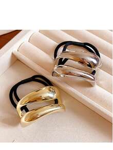 1Pc Minimalist Elegant Hollow Double Layer Metal Hair Scrunchie Women High Elastic Hair Tie Fashion Durable Daily Outing Office Commute Home Care Versatile Hair Beauty Accessory National Celebration Ceremony,Hair Accessories,Hair Ties,Hair Accessories For Women,Hair Stuff,Scrunchies For Hair - Elastic Hair Tie - View 7