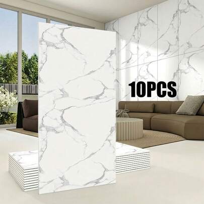 10pz Mármol Paneles Decorativos Para Pared Pvc Autoadhesiva 30x60cm,Pegatinas de Pared Imitación Cerámica Autoadhesivas, Decoración para Baño y Cocina Impermeable y Recortables a Medida, Adhesivos Nuevos Engrosados para Evitar Desprendimiento