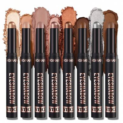 8-Color Pearl Highlighter Eyeshadow Stick Set, Pearl & Matte Finish, Waterproof Sweat-Resistant Long-Lasting, Metallic High-Glow Creamy Texture, Easy To Apply For Eyeshadow, Highlighting, Contouring, Suitable For Daily, Work, Party, Stage Makeup