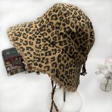 Sombrero de cubo con cordón ajustable y estampado de leopardo, de material de poliéster transpirable, adecuado para viajes y uso diario - Multicolor - Ver 4