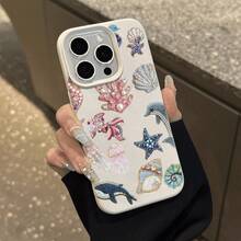 Funda para teléfono - Una nueva y elegante funda de TPU impresa en 2D con un diseño de y estrella de mar en color rosa coral y textura de lichi, compatible con varios modelos de, incluyendo 17, 16, 15, 14, 13, 12 y 11, funda a prueba de golpes, funda minimalista, funda linda para teléfono, funda con estética coqueta, funda con protección caídas de grado militar, funda linda para teléfono de Pascua. - 1 pieza - Ver 6