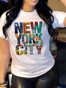 Minimalist. 100% Cotton. 1 Piece. New York City T-Shirt For Women, Casual, Short Sleeve, 1 Piece. 100% Heavyweight Cotton - Comfortable Round Neckline, Soft And Adorable. T-Shirt 220g. Spring/Summer Top. - 白色 - 查看 2
